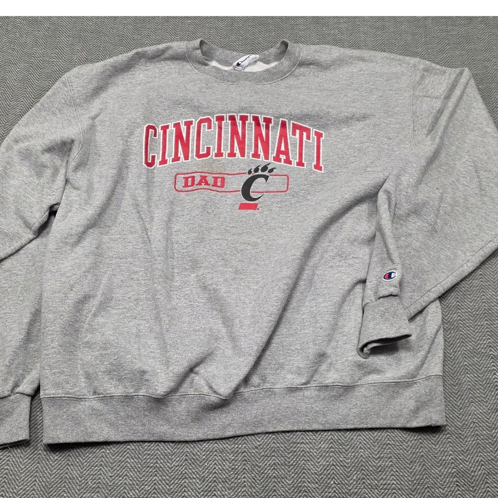 Champion Cincinnati Dad Bearcats Sweatshirt Gray Crewneck Mens‎ XL Eco Fleece